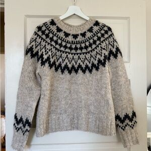 Cozy Knit Fair Isle Sweater with Black Pattern, EUC.